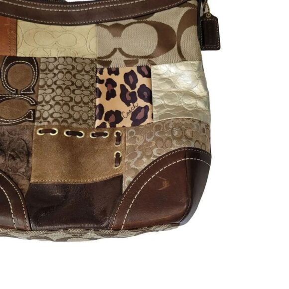 Vintage Coach Animal Print Patchwork Suede, Leather, Canvas & Velvet Hobo Bag - Picture 13 of 14